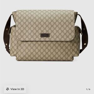 Gucci Beige GG Supreme Messenger Diaper Bag with Brown Strap Authentic